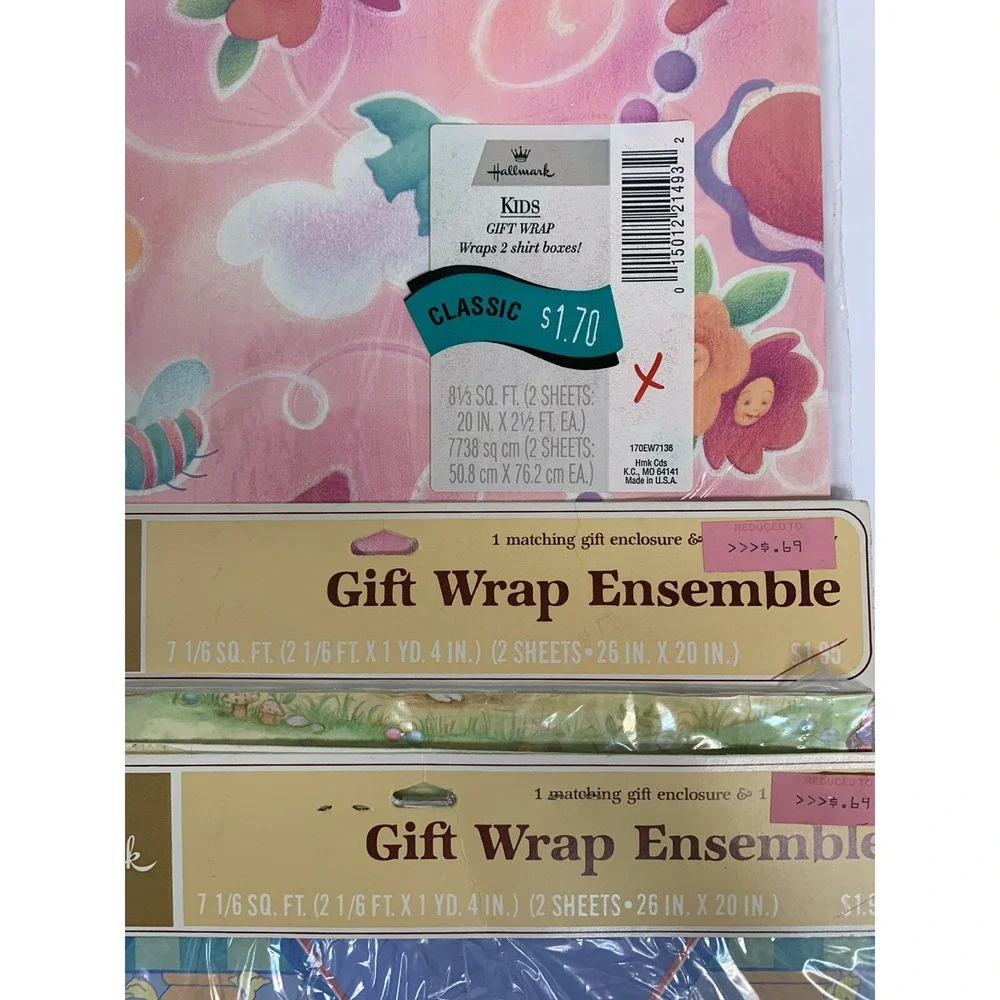 NEW Vtg HALLMARK GIFT WRAP EASTER VINTAGE Flat Wrapping Paper Spring Rabbit